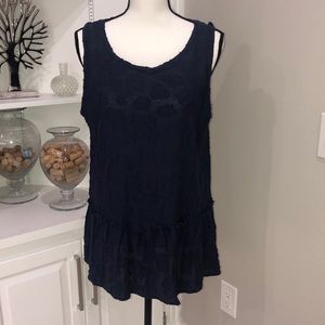 Michael Kors Navy textured Ruffled Trimmed tank